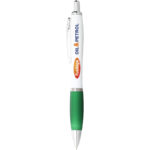 Nash ballpoint pen with white barrel and coloured grip - Image 7