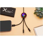 SCX.design C37 3-in-1 rPET light-up logo charging cable with round wooden casing | Cables - Image 9