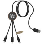 SCX.design C36 3-in-1 rPET light-up logo extended charging cable with round bamboo casing | Cables