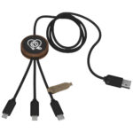SCX.design C36 3-in-1 rPET light-up logo extended charging cable with round bamboo casing | Cables - Image 3