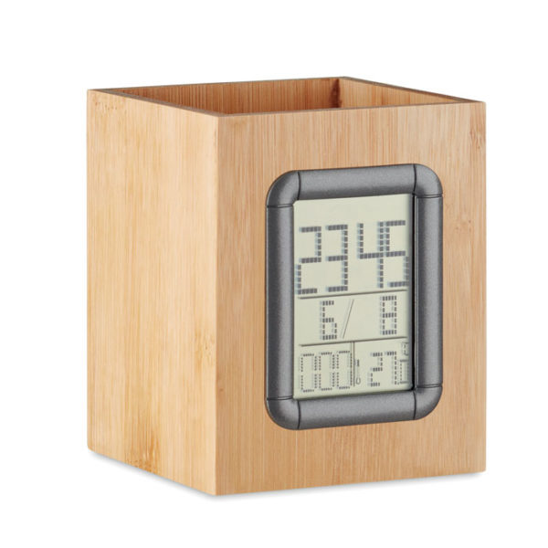 Bamboo penholder and LCD clock | MANILA