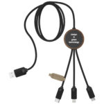 SCX.design C36 3-in-1 rPET light-up logo extended charging cable with round bamboo casing | Cables - Image 5